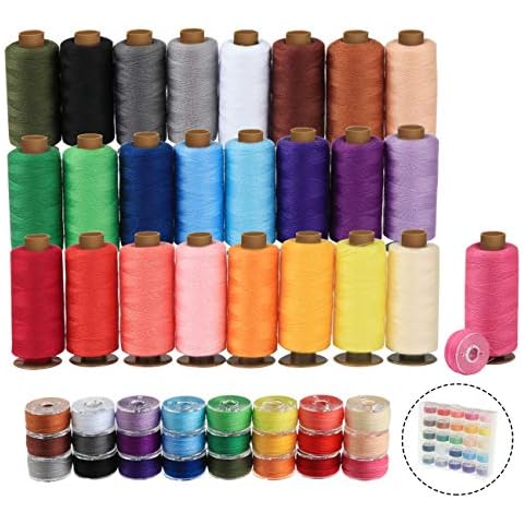 ilauke 50Pcs Bobbins Sewing Thread Kit, 400 Yards per Sewing Thread Spools, Prewound Bobbin Thread, Sewing Machine Thread for Brother Singer Janome Machine, 25 Colors Cover