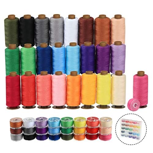 ilauke 50Pcs Bobbins Sewing Thread Kit, 400 Yards per Polyester Thread Spools, Prewound Bobbin with Case for Brother Singer Janome Machine, 25 Colors