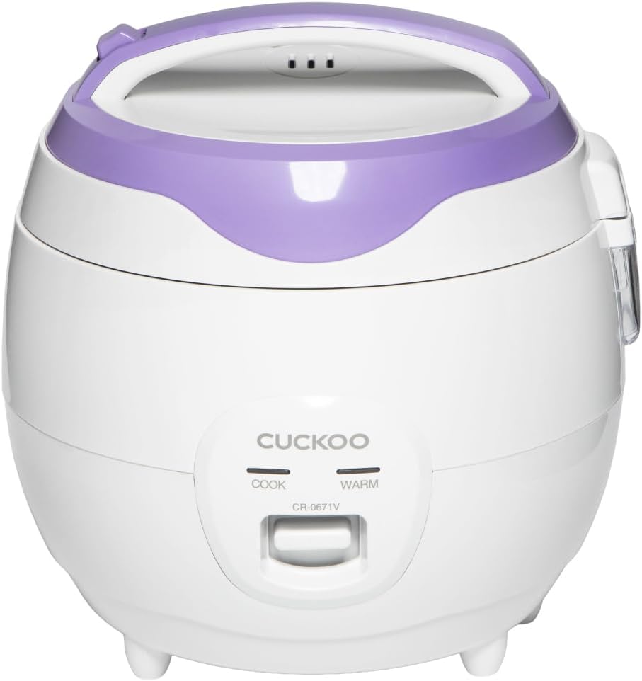 CUCKOO Basic Rice Cooker 6-Cup Uncooked / 12-Cup Cooked, Versatile Rice Maker with Non-Stick Inner Pot, Easy to Use, Auto Keep Warm, White/Purple (CR-0671V)