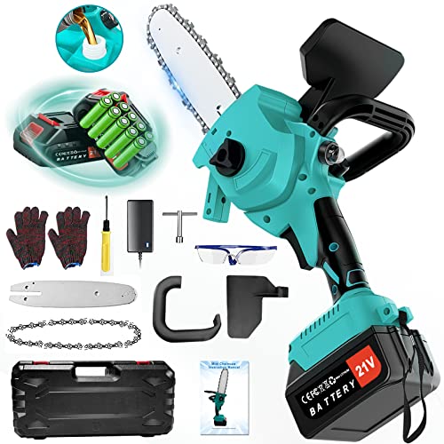 8 Zoll Mini Kettensäge mit Akku,BIAOQINBO Mini Kettensäge Brushless mit Öler und 2 Akku 6000mAh,Tragbare Mini Einhand Kettensäge Elektro Akku Handkettensäge für Gartenscheren Holzschneidenz Wälder