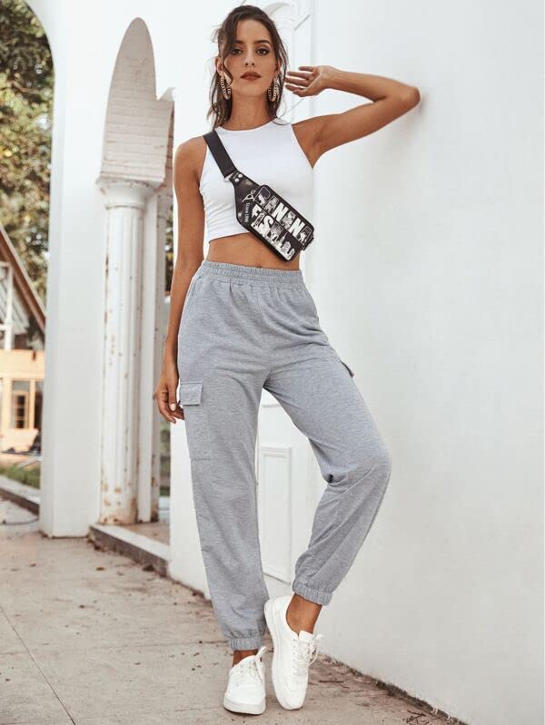 Image of dockstreet Soft Fabric Stylish Regular Comfortable Fit Joggers /Pants for Women V44CargoCotton8C2ALight Grey 28