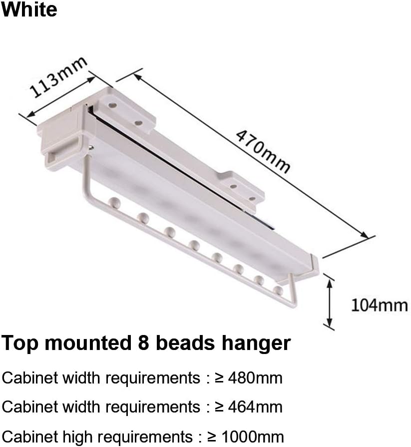 Pull-Out Pants Hangers, Wardrobe Built-in Household Clothes Hangers, Double-Row Side-Mounted Retractable Trousers Rack Cabinet Hanging Pants (Color : White, Size : 113x104x470mm) (