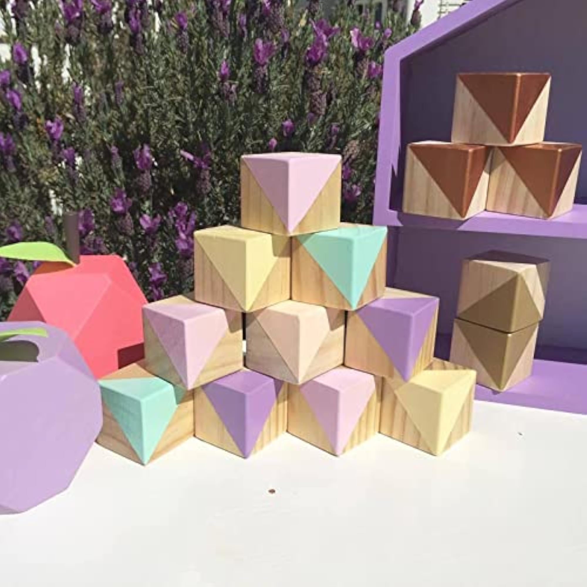 2x Natural Wooden Block Kids Toy Building Cubes