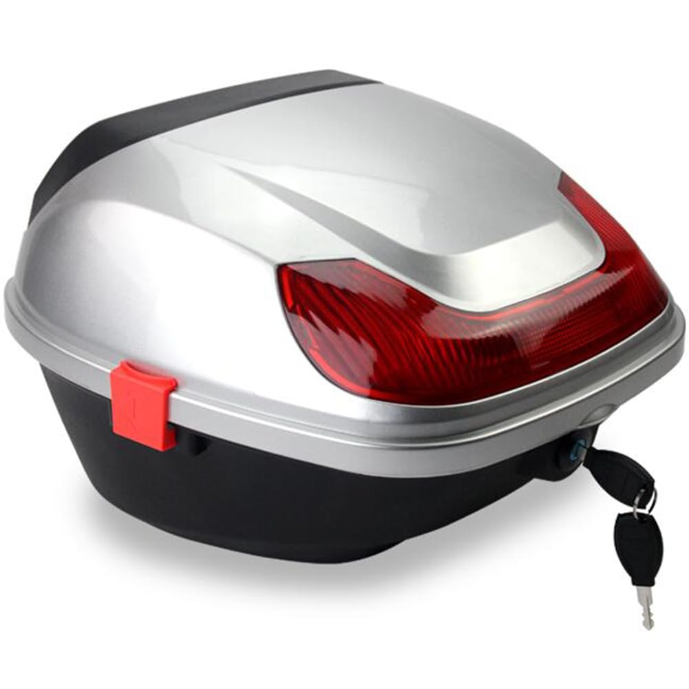 AVIITI Motorcycle Rear Top Box Waterproof Motorcycle Scooter Top Box Tail Trunk Storage Luggage Box with Backrest and Security Lock,Silver,41x41x28cm