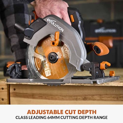 Image of Evolution R185CCSX-Li 7-1 /4 in. Cordless Track Compatible Circular Saw | Brushless 20V Motor | 0-45 Bevel & 64mm Depth of Cut | Multi-Material Cutting | Includes Blade, Battery & Charger
