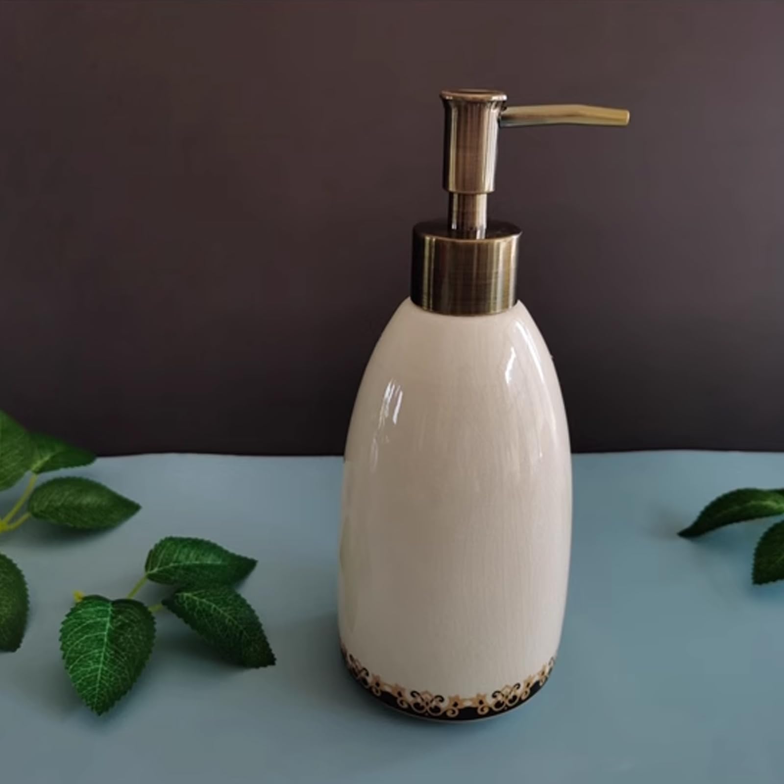 Dispensador de jabón líquido de cerámica de 450 ml, Recargable, con dosificador, para champú, acondicionador, Gel de Ducha y detergente para Platos. Ideal para baño, Cocina y lavandería.