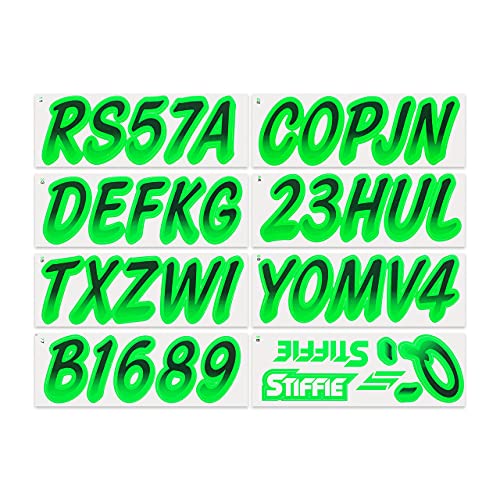 Image of STIFFIE Whipline Black /Electric Green 3 inch Boat & PWC Registration Decals • Numbers Letters Stickers