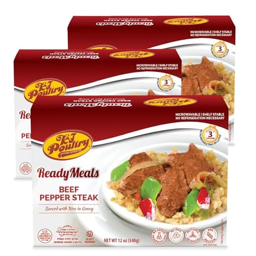 Kosher MRE Meat Meals Ready to Eat, Beef Pepper Steak & Rice (3 Pack) - Prepared Entree Fully Cooked, Shelf Stable Microwave Dinner – Travel, Military, Camping, Emergency Survival Protein Food Supply