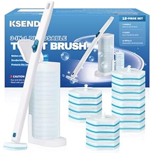 Ksend Toilet Bowl Brush and Holder – Disposable Toilet Brush Set with 16 Refills & 1 Storage Caddy, Effective Toilet Scrubber Preloads Toilet Bowl Cleaners, Handy Cleaning Supplies, Household Supplies