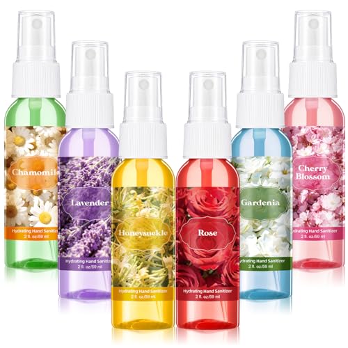 Image of 6 Pcs Hydrating Hand Sanitizer Spray Floral Scented Hand Sanitizer Spray Travel Size 2 Fl oz Pocket Bottle Mist Gently Cleans Dirt for Women Men Adult Family Office Family Car School Travel