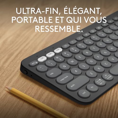 Logitech Pebble Keys 2 K380s clavier sans fil Bluetooth multidispositif, raccourcis personnalisables, fin et portable, Easy-Switch pour Windows, macOS, iPadOS, Android, ChromeOS, FR AZERTY - Graphite