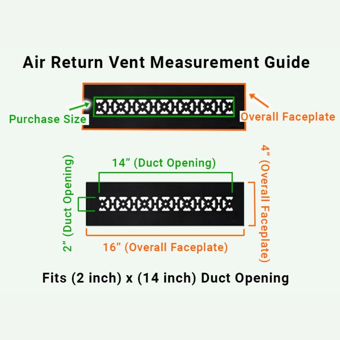 Achtek 2"x14" Duct (4"x16" Overall Size) Solid Cast Aluminum HVAC Air Return Grill Vent Cover | Powder Coated | for Wall-White with Screw Holes