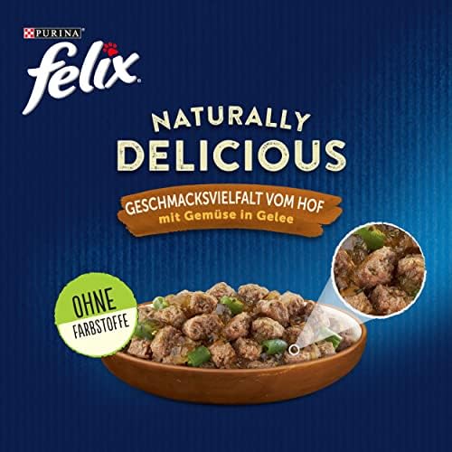Nestlé Felix Naturally Delicious mokra karma dla kotów, różnorodność smaków, z warzywami w galaretce, 6 sztuk (10 x 80 g)