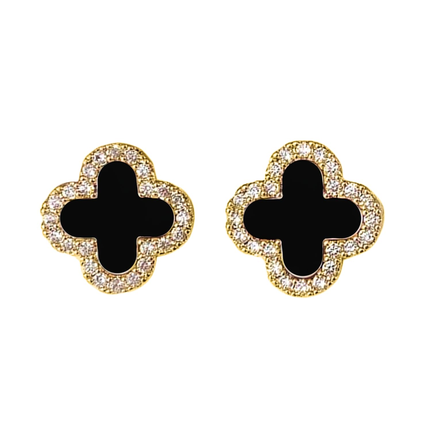HighSparkClover Earrings for Women | Hypoallergenic Studded Clover Stud Earrings | Lovely Gift - Studded White