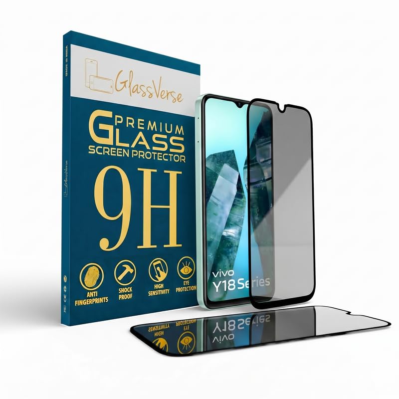 Image of GlassVerse Privacy Tempered Glass for Vivo Y18i | Anti Spy Screen Protector, 9H Hardness, Edge to Edge, Case Friendly, Hassle-less Installation Kit Included. (Pack of 1)