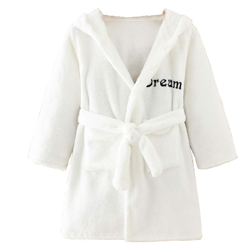 Jzlpin Boys White Children's Bathrobe Kids Hoodie Robes Flannel Pajamas Dressing Gown For Girls 5 Years