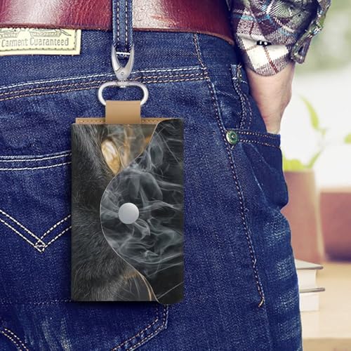 Black Cat with Golden Eyes Key Holder Bag PU Leather ID Card Holder Keychains Case Cover for Men Women4