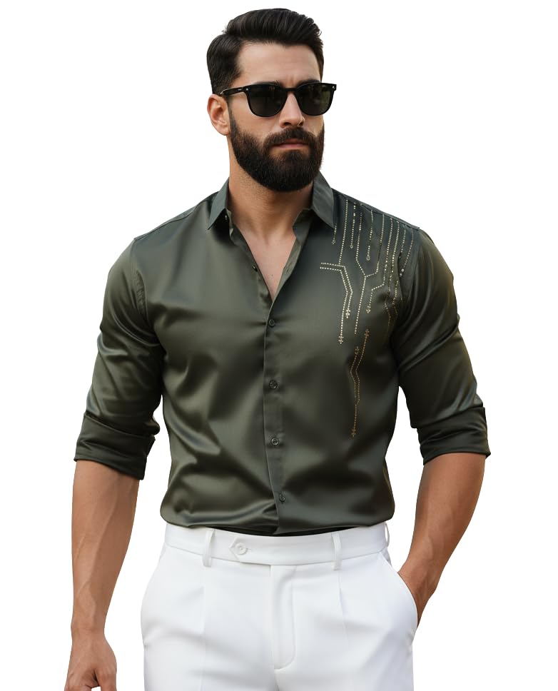 Image of IndoPrimo Men's Stylish Satin Shirt for Party, Formal, Daily and Casual Wear Full Sleeve Shirt for Men