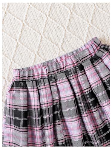 Image of Floerns Girl's Two Piece Outfit Japanese Letter Print Tee Shirt with Plaid Skirt Purple 11-12Y
