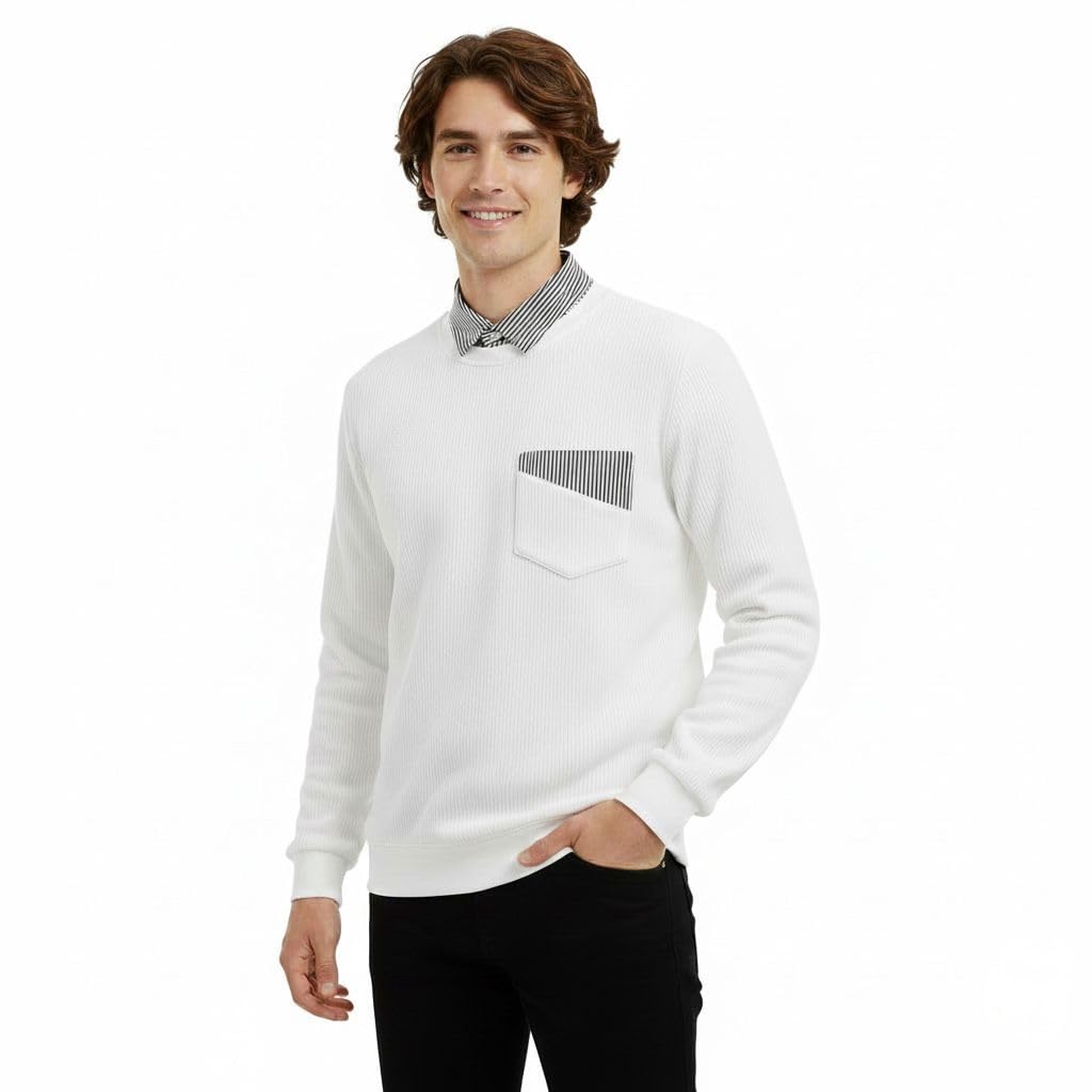 Men’s Trendy Casual Sweatshirt with Contrast Pocket – Soft & Comfortable Pullover-image-2