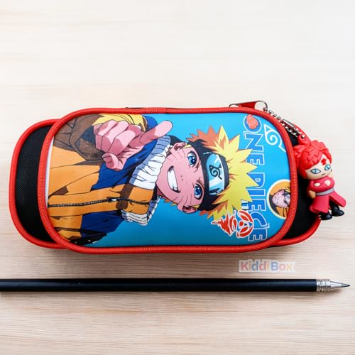 Image of KiddiBox One Piece Anime Pencil Case, Blue Double Zipper Stationery Pouch with Character Charm, School Supply with Keychain (Combo Pouch & Stickers)