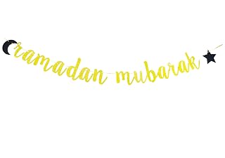 Festiko® Ramadan Mubarak Banner Eid Mubarak Banner Gold GlitterEid Mubarak Decorations | Eid Mubarak Party Decorations Supplies Eid Mubarak Party Decorations Gold and Black