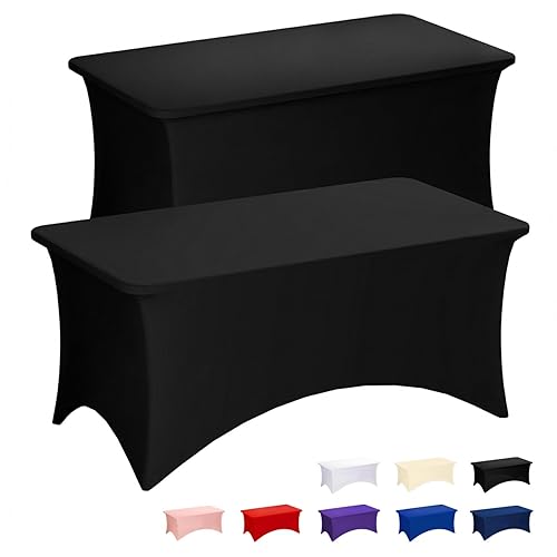 Fixwal Black Stretch Table Cloth Rectangle 2 Pack 4Ft, Spandex
