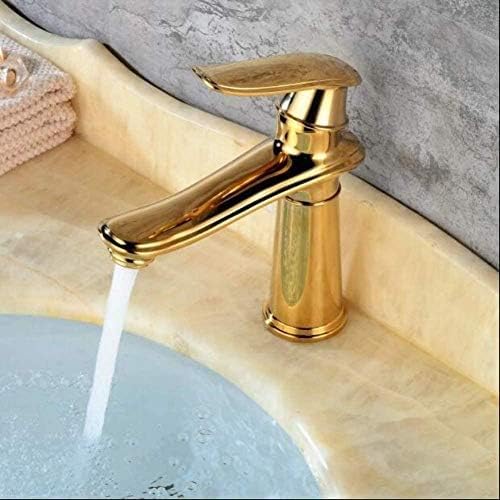 Robinet d'évier en laiton dorée avec commande à levier unique pour eau chaude et froide