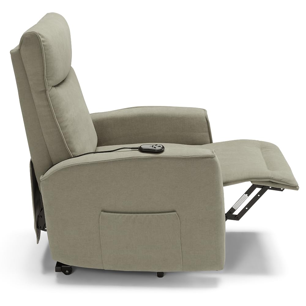 REDÒKASA Poltrona relax elettrica LONDRA per anziani, 2 motori, 2 ruote posteriori, Kit Optional Batteria, sistema reclinazione e alzapersona, tessuto idrorepellente (Senza Kit Batteria, Tortora)