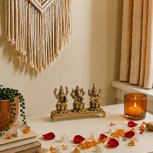 Estatua de Laxmi Ganesh Saraswati de bronce 5.5 in miniatura 3