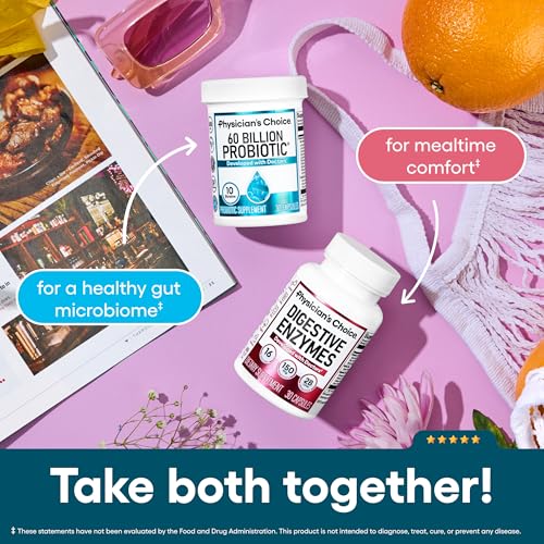 physician39s choice probiotics 60 billion cfu - 10 strains  organic prebiotics - immune digestive amp gut health - supports occasional constipation diarrhea gas amp bloating - for women amp men - 60ct