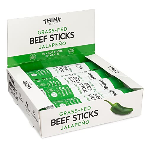 Think Jerky, Jalapeno Grass-Fed Beef Sticks (0.5 Ounce Sticks, Pack Of 20 Sticks) - Sugar Free, Gluten Free, Non Gmo, No Nitrates, Keto Friendly, Paleo, High Protein, Low Carb #TOP21