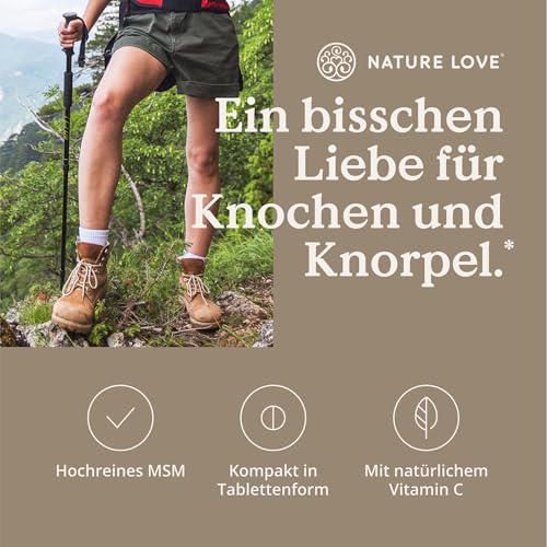 NATURE LOVE® MSM 2000mg mit Vitamin C - 365 laborgeprüfte Tabletten - Kompakteres MSM Pulver als bei Kapseln - Ohne Zusätze, hochdosiert, vegan, in Deutschland produziert