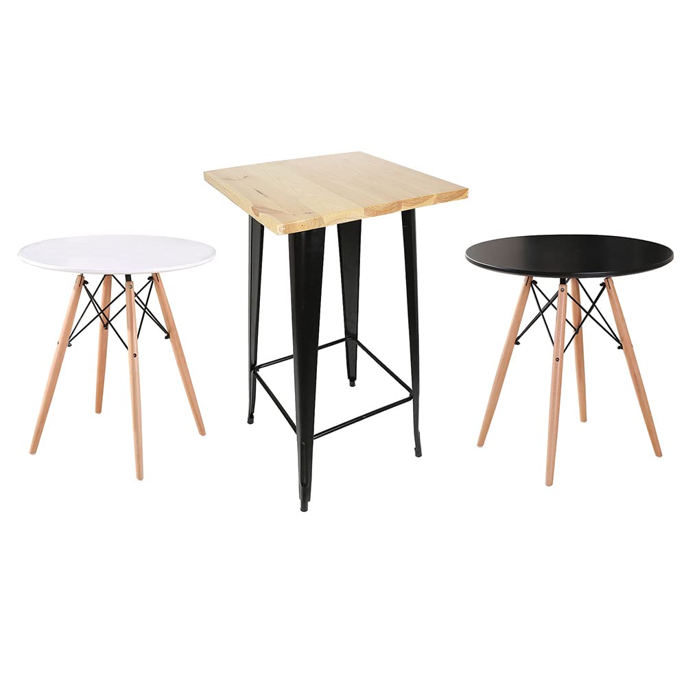 HUOLE Mesas Altas Mesa de Bar de Estilo Industrial para 2-4 Personas, Patas de Mesa de Metal Negro, Madera Natural-60 * 60 * 110cm (Color Madera)