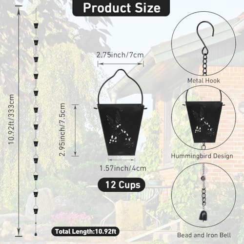 giole 10.92ft Black Rain Chains for Outside Gutters, Eaves, Drainage by giole - Image 2