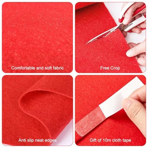 DASIAUTOEM Roter Teppich Läufer 1 x 5 m, Rutschfester Red Carpet mit 10 Meter Klebeband VIP Event Rot Teppich, Hochzeitsteppich, Messeteppich, für Dekoration, Karneval, Mottoparty, VIP, Party Flur