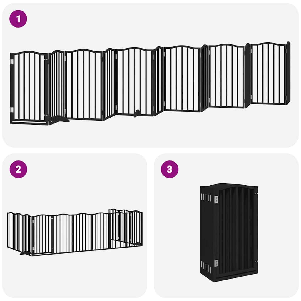 vidaXL Puerta de Perros Plegable 12 Paneles Madera álamo Negra 600 cm, Puerta para Mascotas, Puerta de Seguridad para Perros, Puerta para Perros de Seguridad