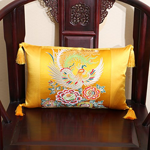 Vaevan Balalaly Chinese-Style Retro Silk Brocade Brooch Pillow Pillow Pillow Pillow Pillow, 50X50Cm (Feather Cotton), Yellow Phoenix
