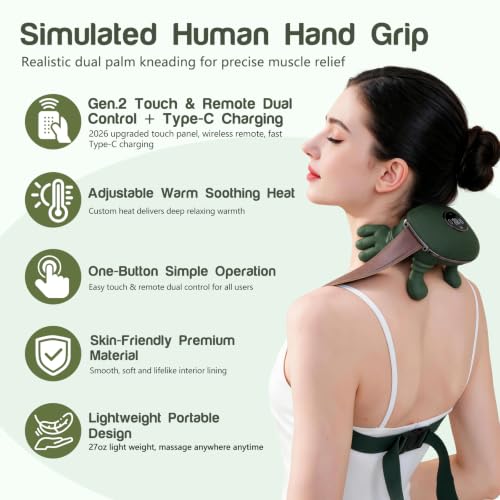DSJGB Upgraded 4D Neck Massager with Heat by Remote Control for Pain Relief Deep Tissue, Finger Kneading Heated Massager for Shoulder, Back, for Muscle Relaxation, Gifts Men & Women — view 2