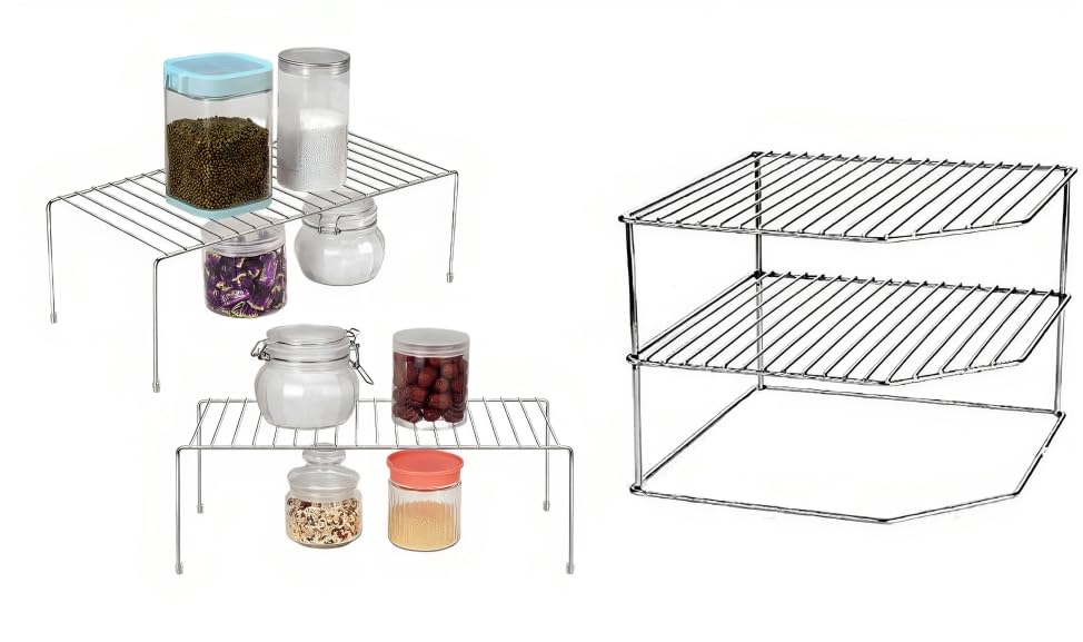 Zepdos Stainless Steel Kitchen Dish Rack with Corner Rack for Kitchen Rack, Storage Shelves for Kitchen Cabinets, Plate Stand, Utensil Rack Shelves, Kitchen Corner Organizer (Pack of 3) (B0BV6N3KDJ) Amazon Price History, Amazon Price Tracker