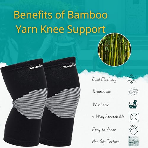Image of Wonder Care 2-Pack Bamboo Knee Compression Sleeve for Men and Women, Compression Knee Sleeve for Running, Volleyball, Gym Weightlifting Made from Bamboo Yarn, Perfect Knee Brace for Knee Pain and Enhanced Comfort - 1 Pair
