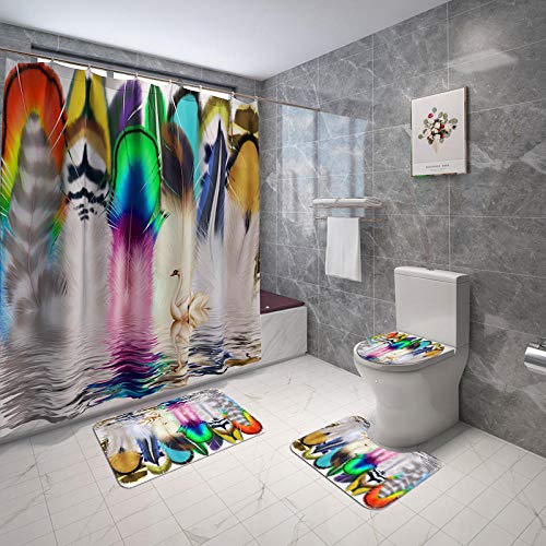 Claean-Acces-Home Badematten Zum Set Vier-Teiliger Schmetterling Bestickter Ball-Blumen-Badvorhang-Teppichbadezimmer… – Bild 3