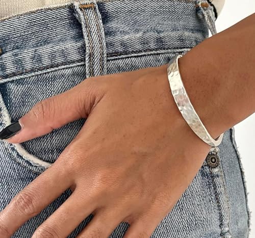 925 Sterling Silver Hammered Handmade Cuff Bangle Bracelet | Minimalist Simple Shiny Silver | Striking Style Pattern Bangles for Women & Men4