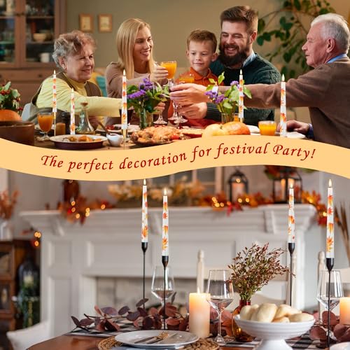 Image of Fall Flameless Taper Candles, 9.6 inch Maple Leaf Battery Operated Candles with Remote, Real Wax Autumn Led Candle, Flickering Candlesticks for Fall, Thanksgiving, Harvest, Halloween Decor, 3 Pack