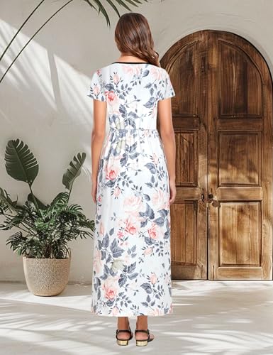 Image of Lacavocor Womens Short Sleeve Maxi Dresses Empire Waist Long Dress