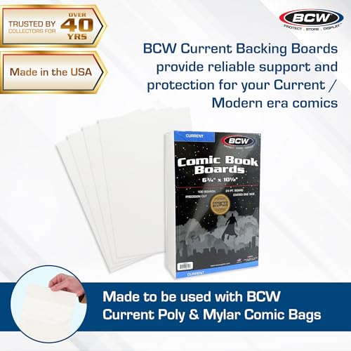 Image of BCW Current Comic Book Backing Boards - 100 Pack | 24 pt., Coated, Buffered with 3% Calcium Carbonate | Precision Cut for Current Comic Bags | Long-Term Comic Book Storage