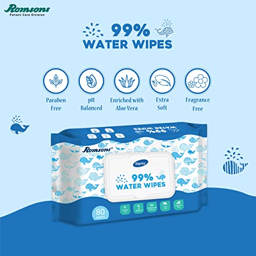 Image of Dignity 99% Water Wipes Enriched with Aloe Vera and Extra Soft, 150 x 200 mm (Pack of 2) 160 Wipes