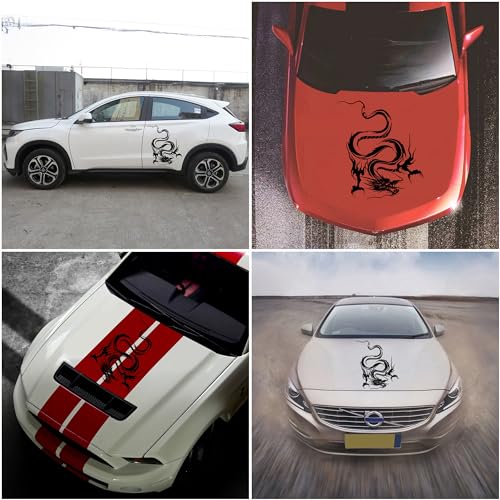 Image of Dragon Graphic Car Hood Sticker Self-Adhesive Vinyl Graphics Decals 19.69'' x 14.57'', Black, Right