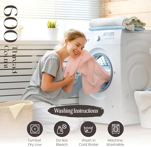 Image of SGI bedding Full XL Bed Sheets Set - Premium 600 TC Egyptian Cotton, Crisp & Cooling Sateen Weave, Extra Soft Hotel Collection, Fits Mattresses Up to 16 Inch Deep, Breathable & Long Lasting - Peach