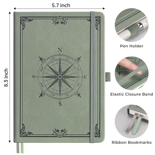 Image of AHGXG Graph Grid Paper Notebook, 192 Pages, A5 Medium Size (5.7'' x 8.3'') | 5 Squares per Inch, Leather Hardcover, 100 GSM Thick Paper, for School, Students, Math, Engineering (Light Green)